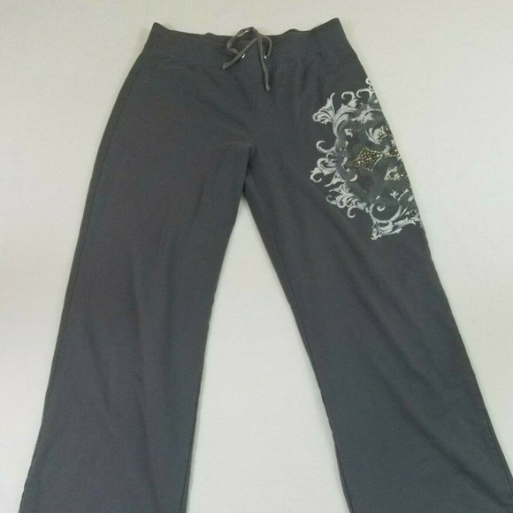 Cato Women's Sweatpants Athleisure Gray w/Bling on Side Drawstring Waist - Picture 1 of 10